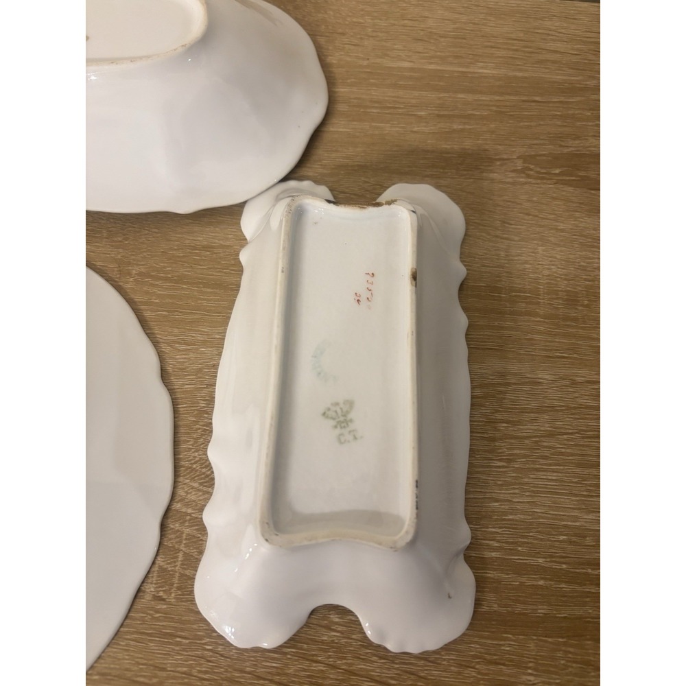 Antique German Porcelain Dish Lot C.T. Silesia Crown China Green Floral Vintage - Picture 8 of 16